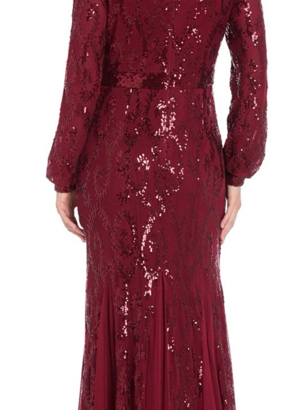 R&M Richards Sequin Wrap V-Neck Long Sleeve Dress - Merlot size 12 NWT - Picture 2 of 3